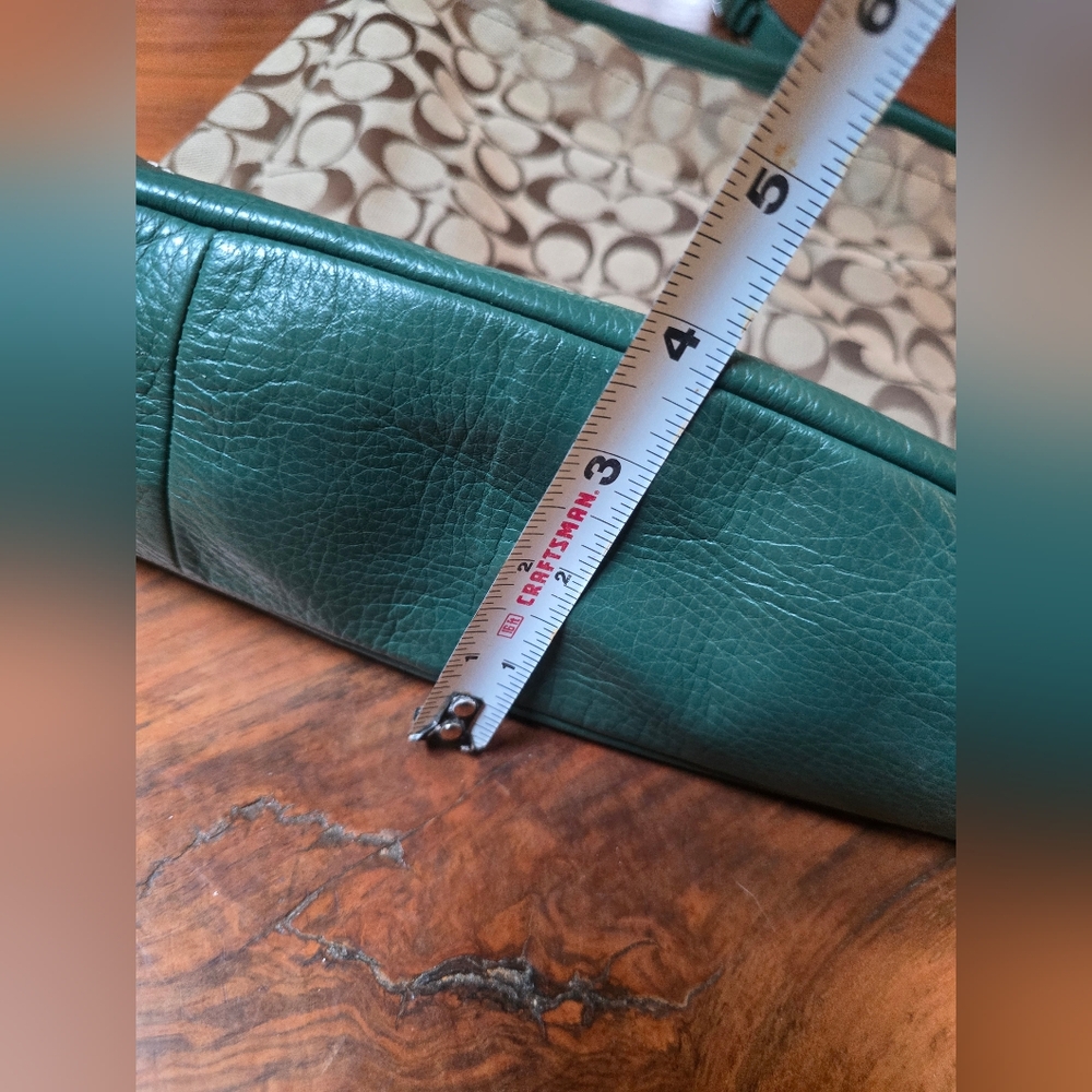 COACH F23279 Park Signature Hobo Khaki Canvas Green Leather Trim Convertible - Picture 4 of 12